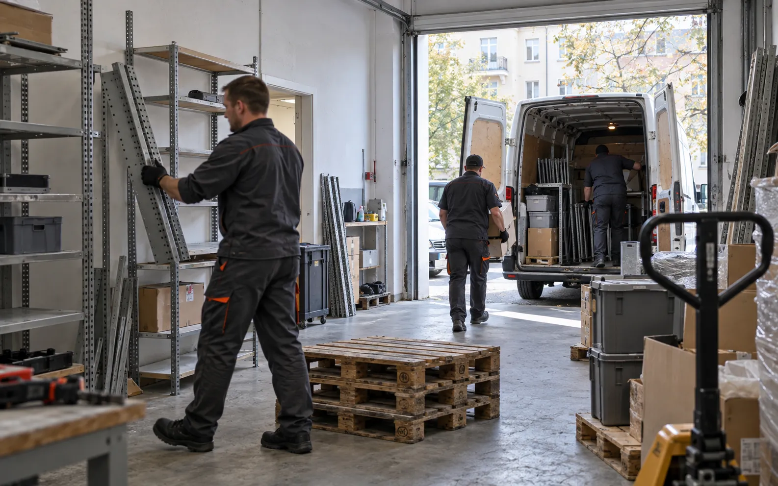 Räumung einer Gewerbefläche mit Regalen und Paletten